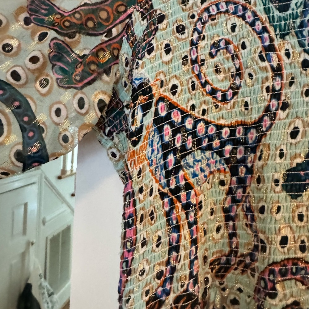 Oliphant Multicolor Monkey Maxi Dress Smocked & Shimmery - Picture 6 of 11